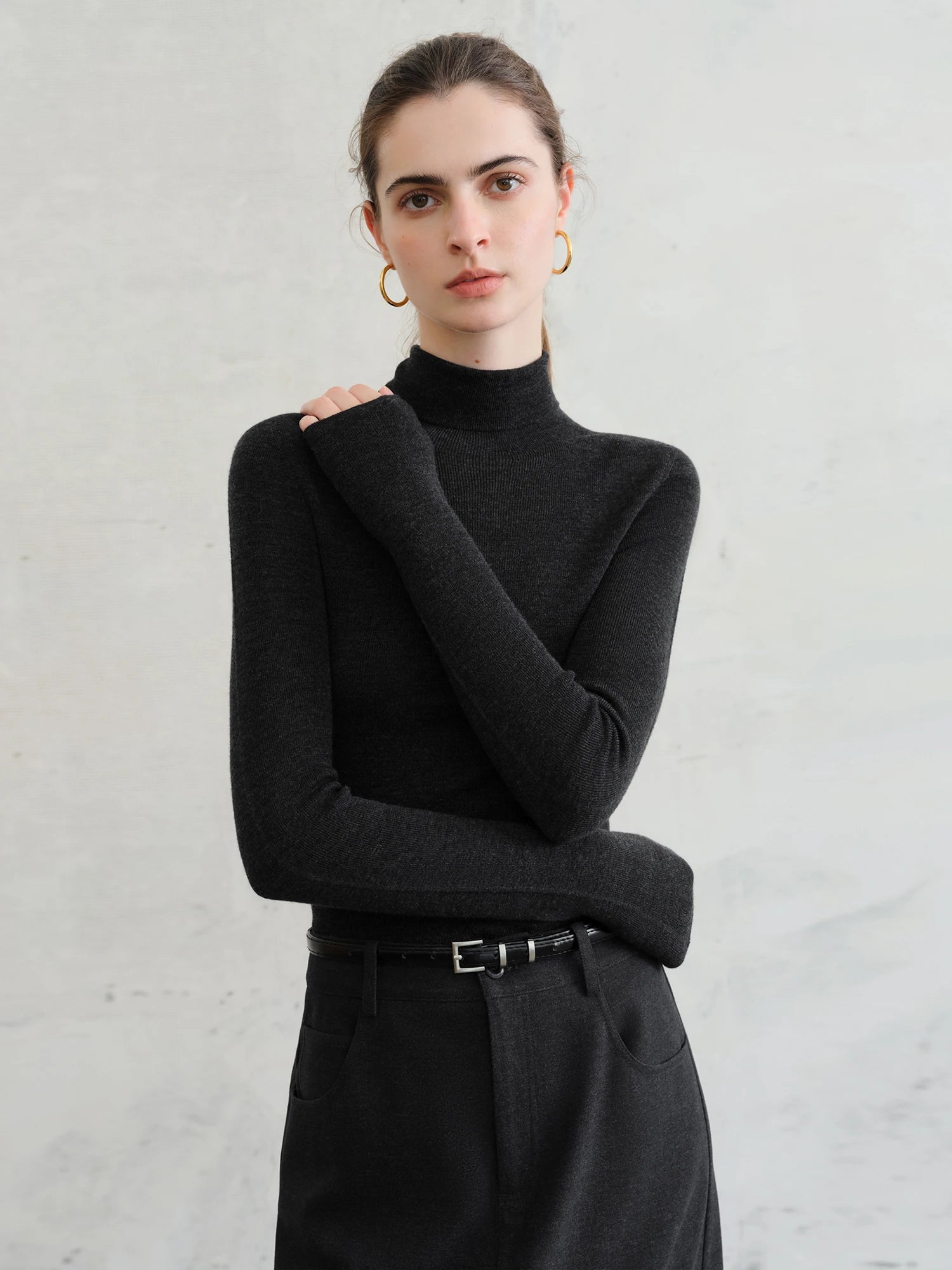 FSLE【Premium Series】German Biella Wool Autumn Super Fine Washable Seamless One-Piece Mock Neck Thermal Base Layer Shirt Women