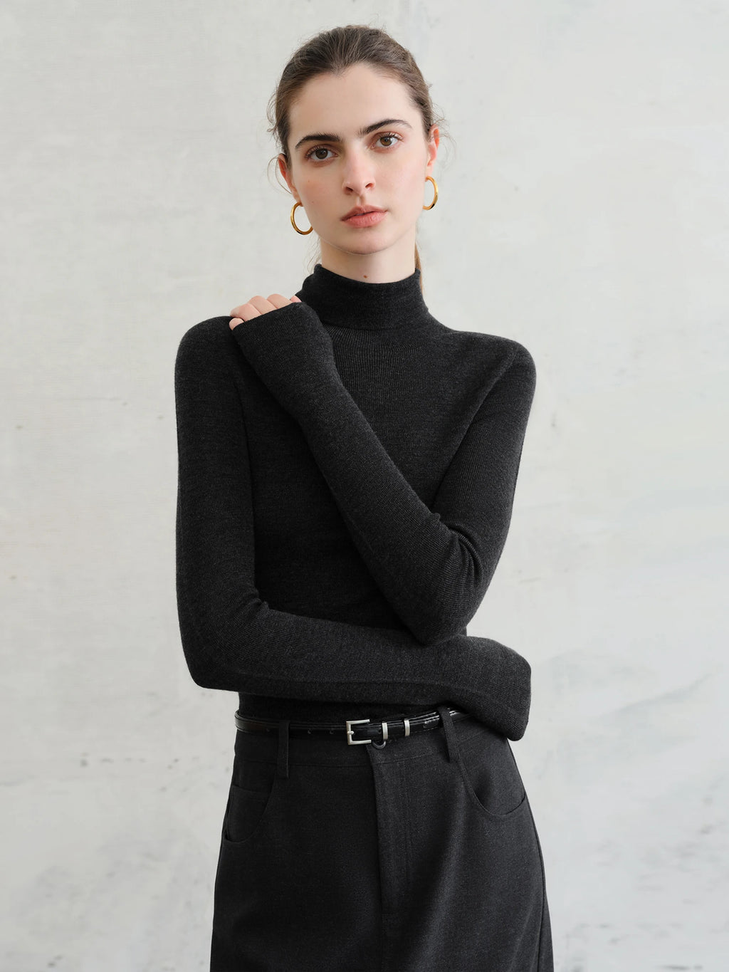 FSLE【Premium Series】German Biella Wool Autumn Super Fine Washable Seamless One-Piece Mock Neck Thermal Base Layer Shirt Women