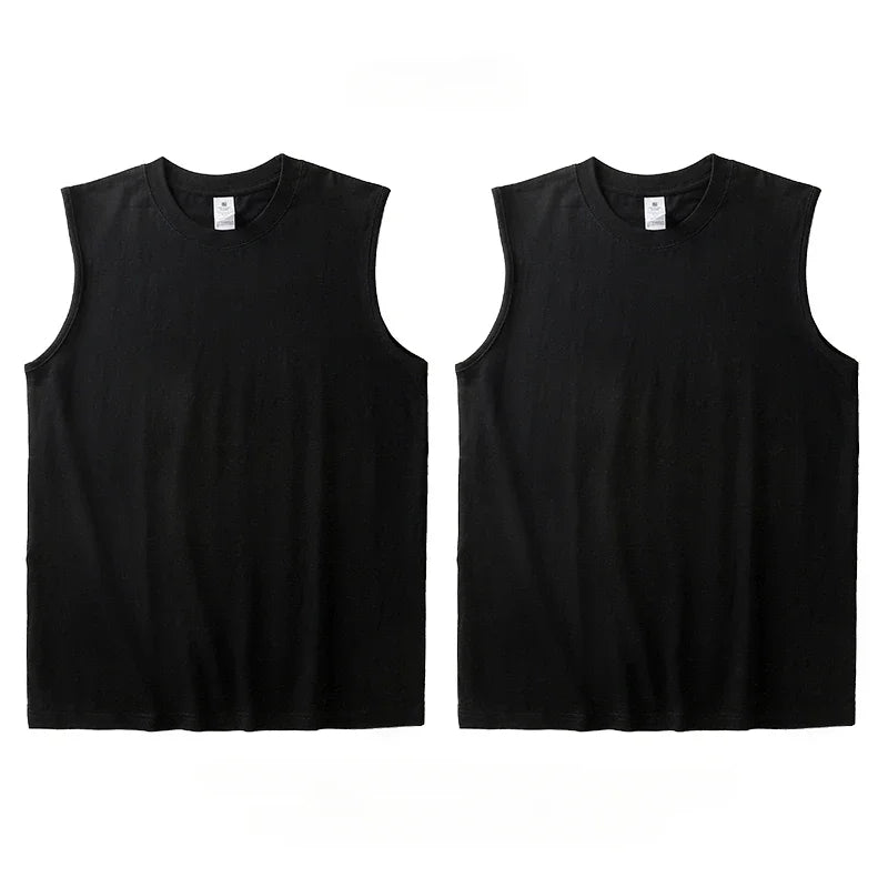 2pcs Solid Color Cotton Vest Men's White O-Neck Loose Sleeveless T-shirt Basic Models All-match Sports Running Tank Tops