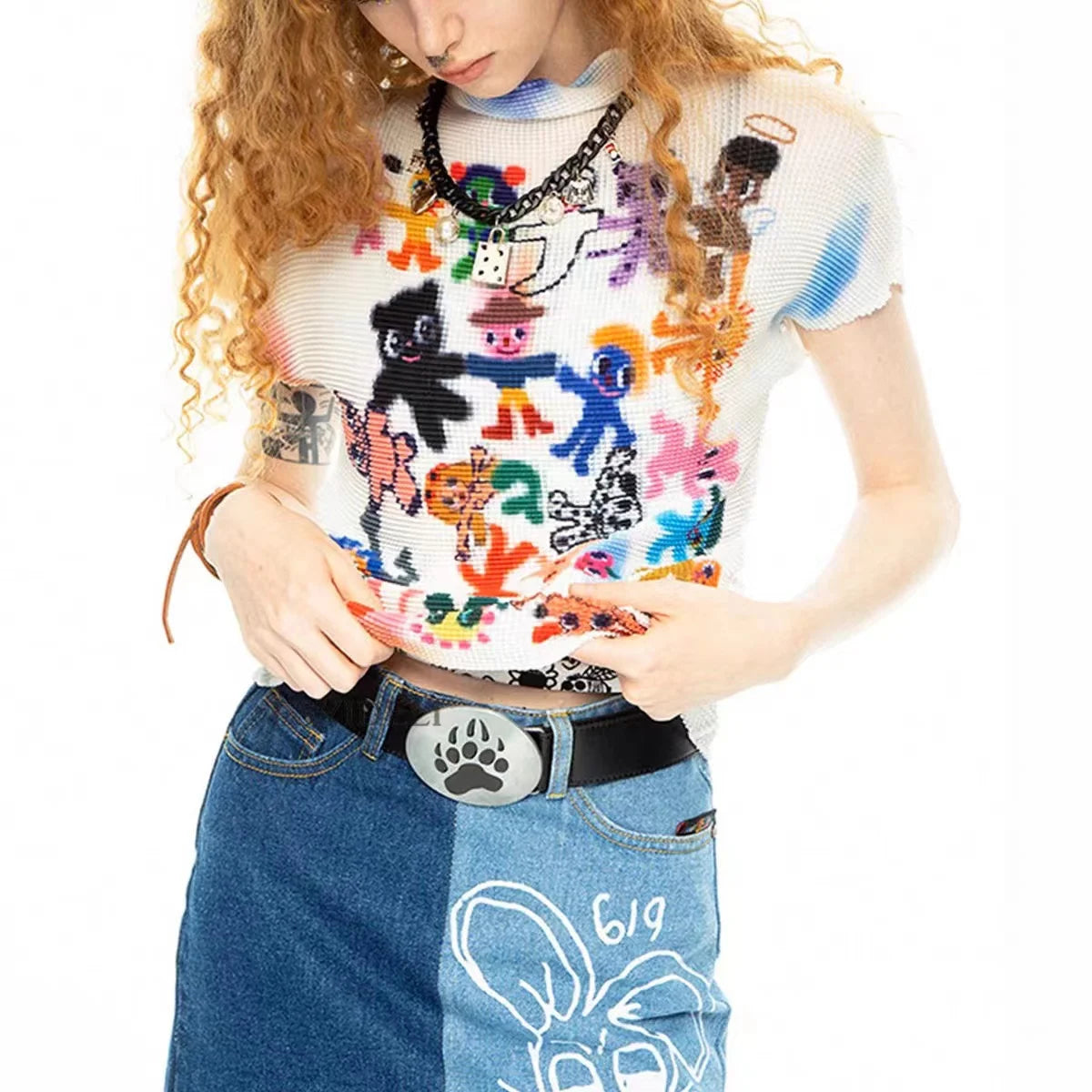 Women Bodycon T-Shirts Short Sleeve Tie Dye Tees Stretch Crop Tops Goblin Core 2000s Coquette Gyaru Aesthetic Kpop Kawaii Summe