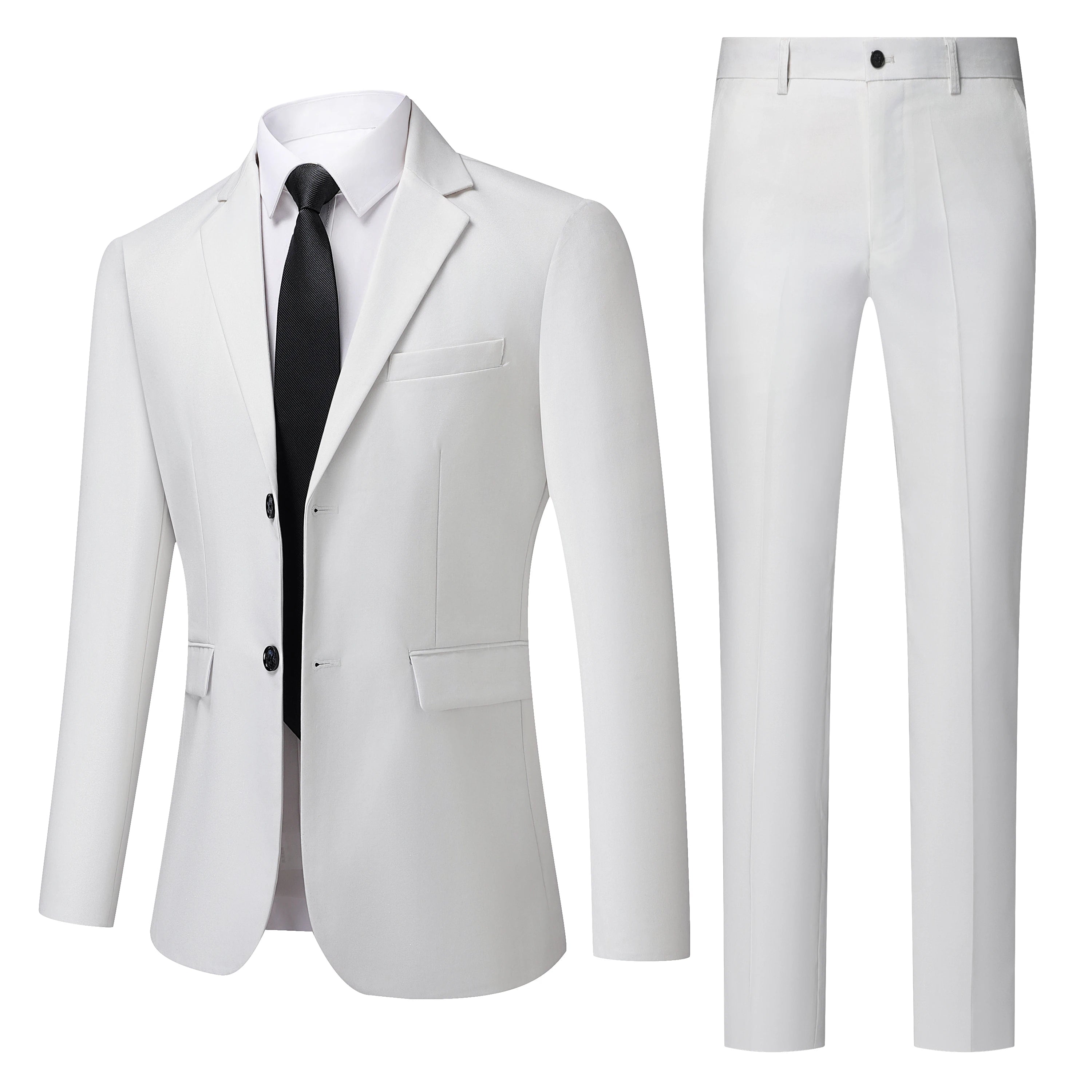 Men's White High-End Suit Two-Piece Suit Four Seasons Business Formal Wear Anti-Wrinkle Non-Stick Wool Suit Workplace Work Cloth