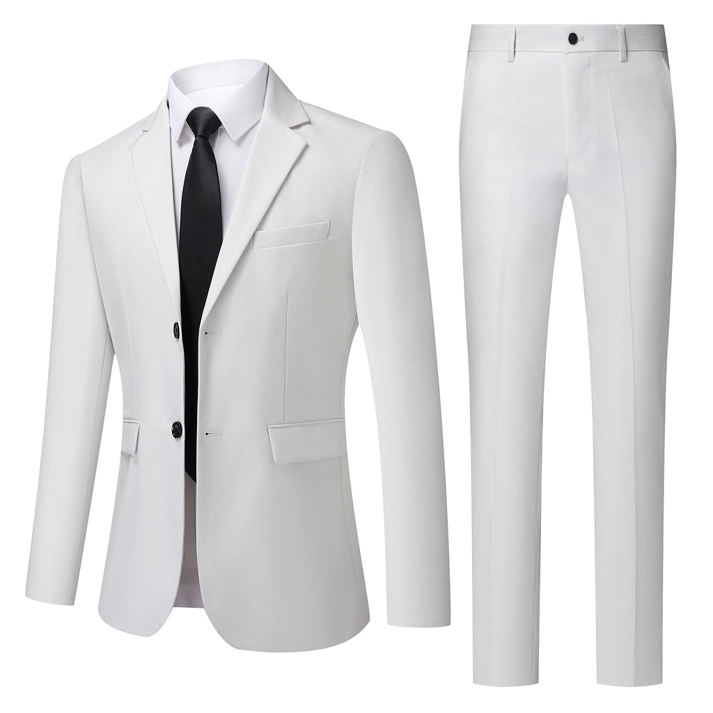 Men's White High-End Suit Two-Piece Suit Four Seasons Business Formal Wear Anti-Wrinkle Non-Stick Wool Suit Workplace Work Cloth