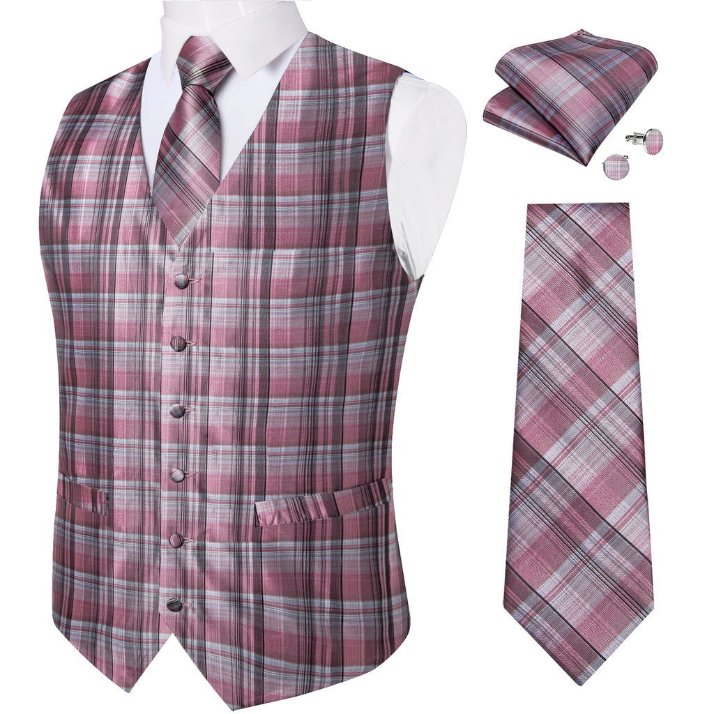 Fashion Light Blue Paisley Silk Vests for Men with Tie Handkerchief Cufflinks Business Wedding Party Waistcoat Tuxedo Vest