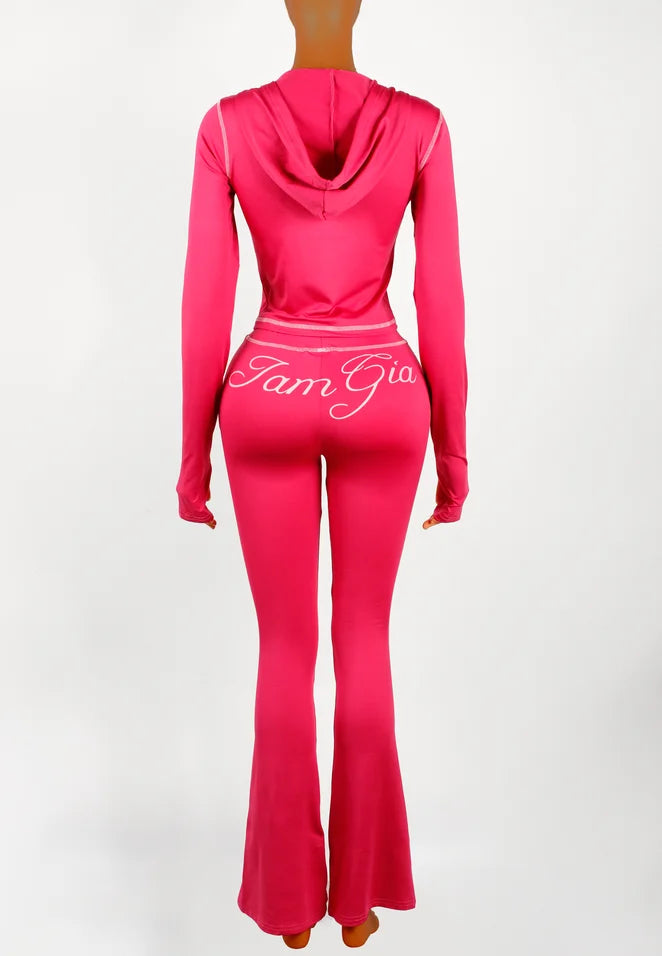 Spring And Autumn Print 2 Pieces Set Causal Street Outfits Women Y2K Fashion Long Sleeve Zip Hooded Crop Tops