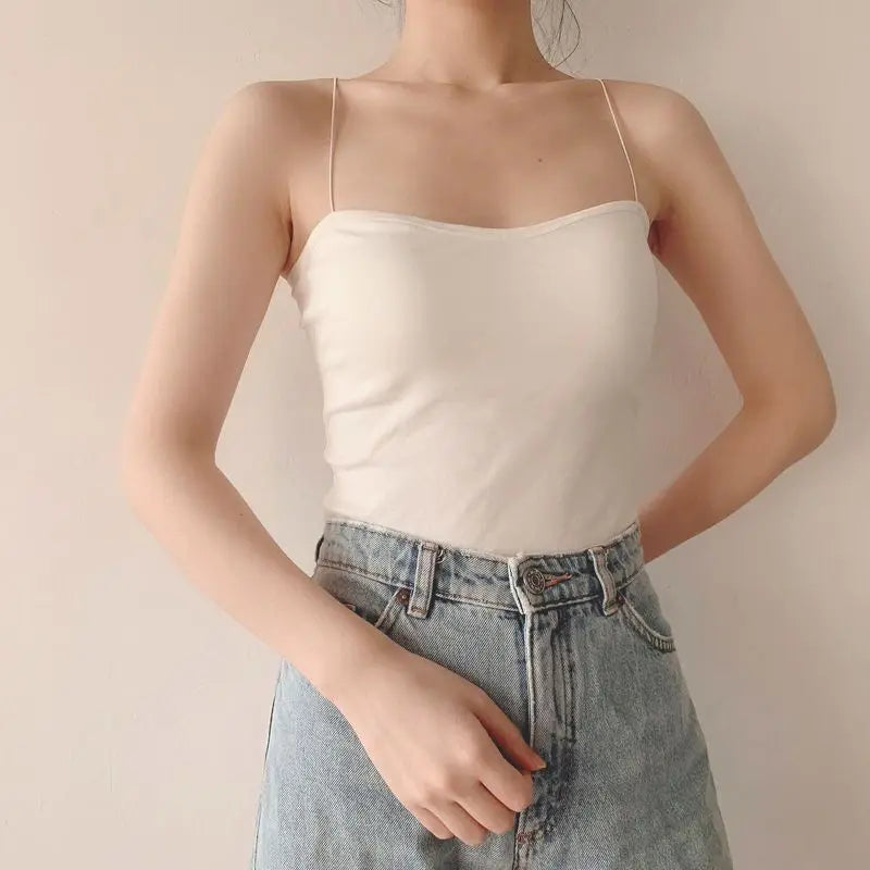 Women Vest Tops Summer Sleeveless Cotton Bustier With Pads Soft Elastic Wear-resistant Vest Crop Top Thin Seamless Bralette