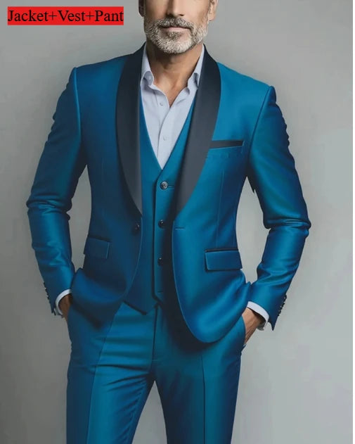 Men Formal Slim Fit Tuxedo Prom Suit Male Groom Wedding Blazers High Quality Groomsman Luxury Dress Business Banquet Party Suit