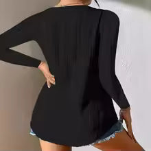 European & American Autumn Cut-Out V-Neck T-Shirt | Casual Fashion Top