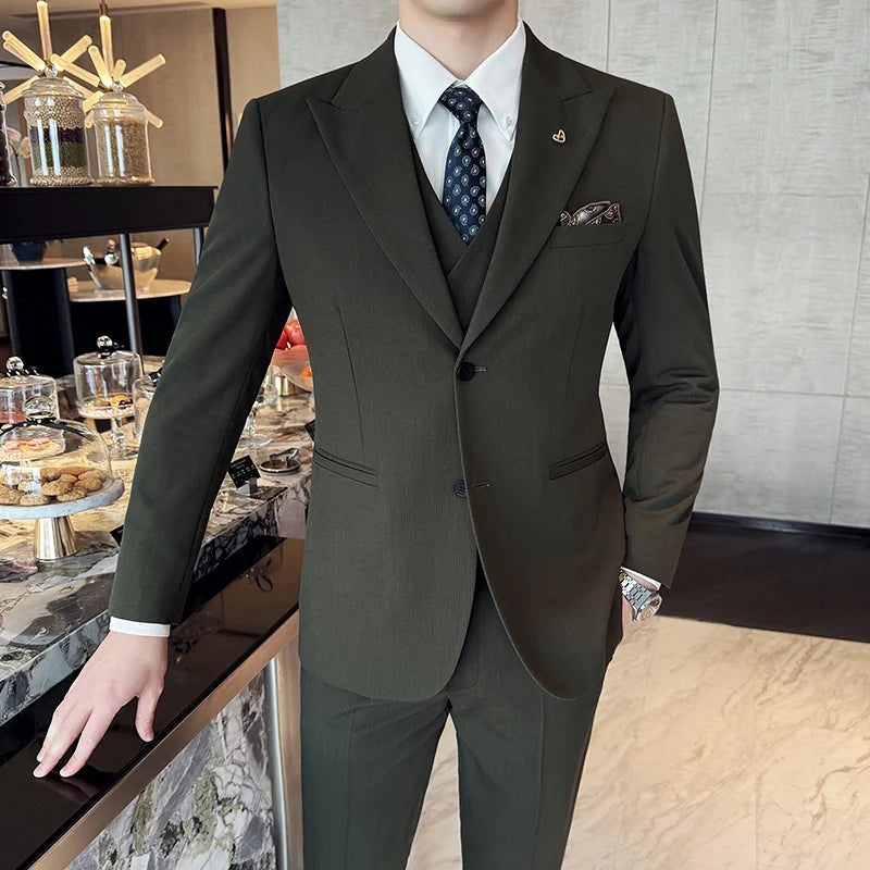 Slim-Fit Three-Piece Set Korean Style Two-Button Groomsmen Formal Wedding Business Suit Handsome Groom Best Man Dress High-