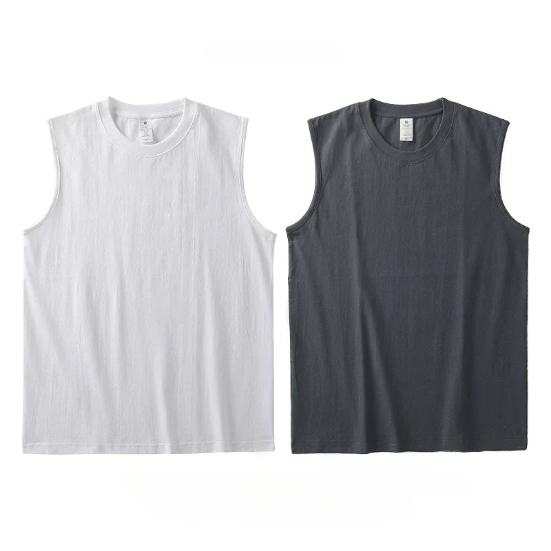 2pcs Solid Color Cotton Vest Men's White O-Neck Loose Sleeveless T-shirt Basic Models All-match Sports Running Tank Tops
