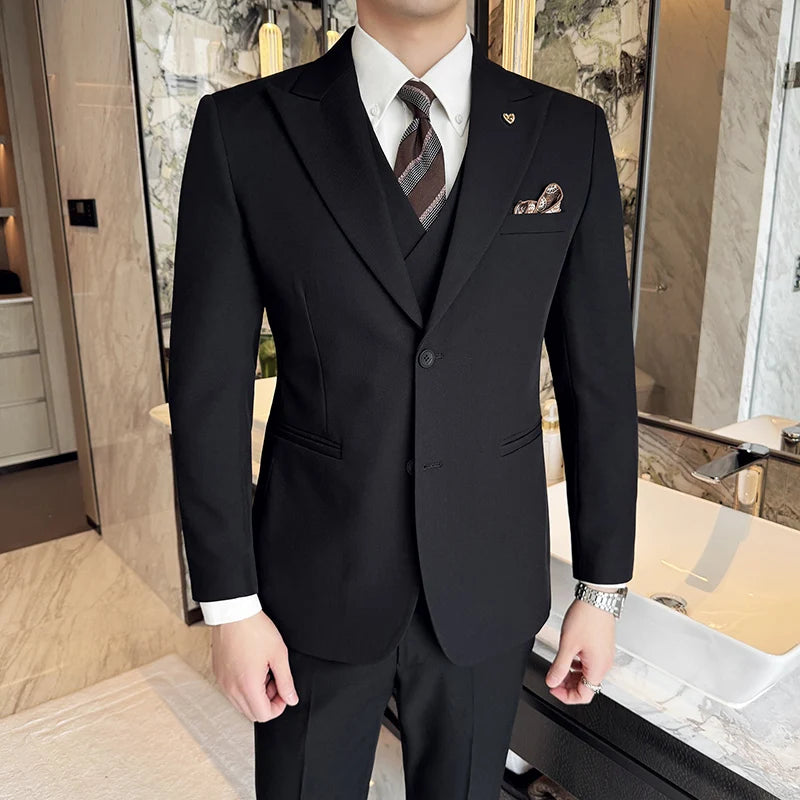Slim-Fit Three-Piece Set Korean Style Two-Button Groomsmen Formal Wedding Business Suit Handsome Groom Best Man Dress High-