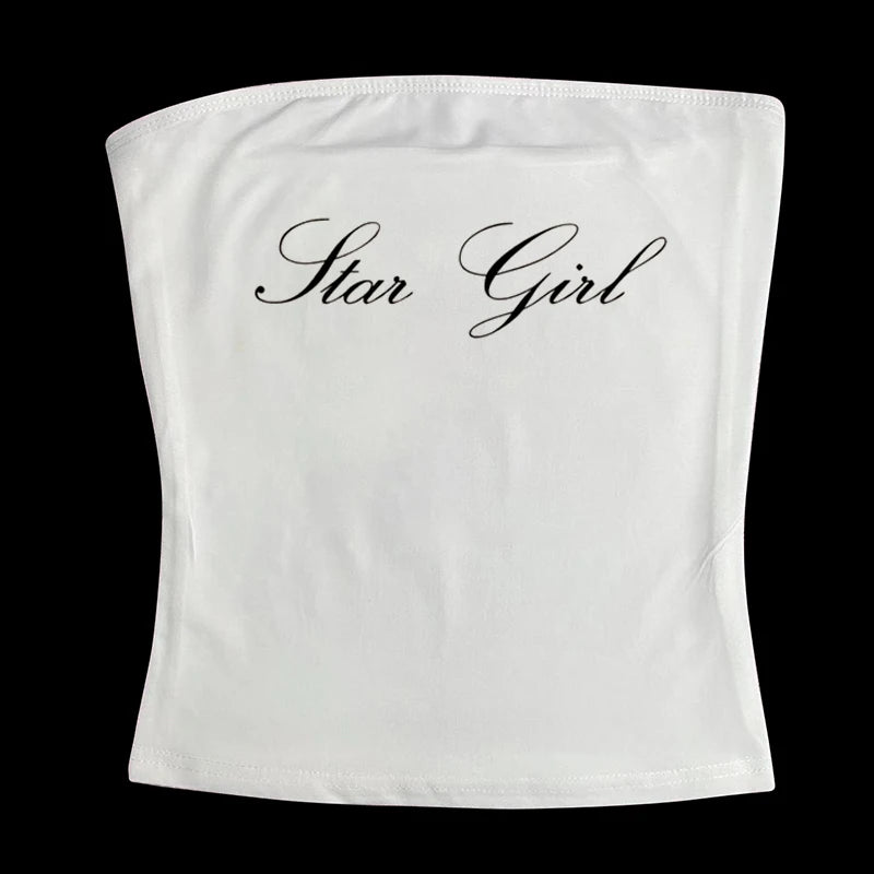 Gothic Tube Top Fairycore Sexy Sleeveless Punk Letter Print 90s Grunge Tank Top Y2k Clothes Vintage Streetwear Women's Baby Tee