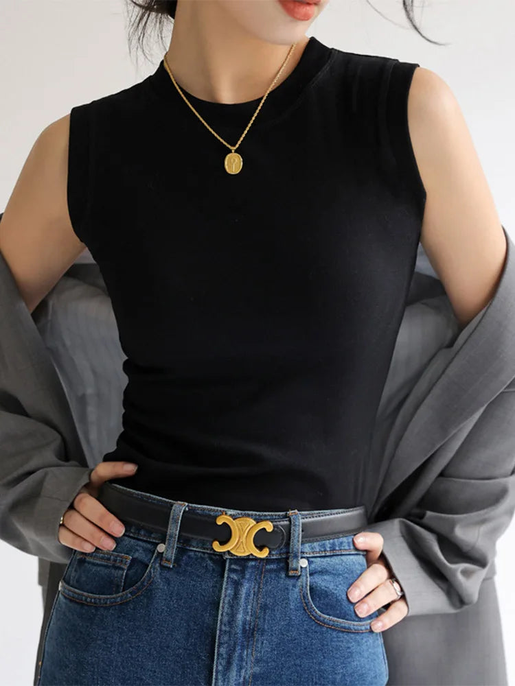 Camisole Vest for Women Cotton Round Neck Colourful Basic Sleeveless Undershirt Tops Tees with Coverage for Side Cleavage