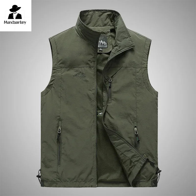Autumn Men Waistcoat Outdoor Leisure Solid Sleeveless Jacket Young Middle-aged Photography Fishing Casual Vest Male summer