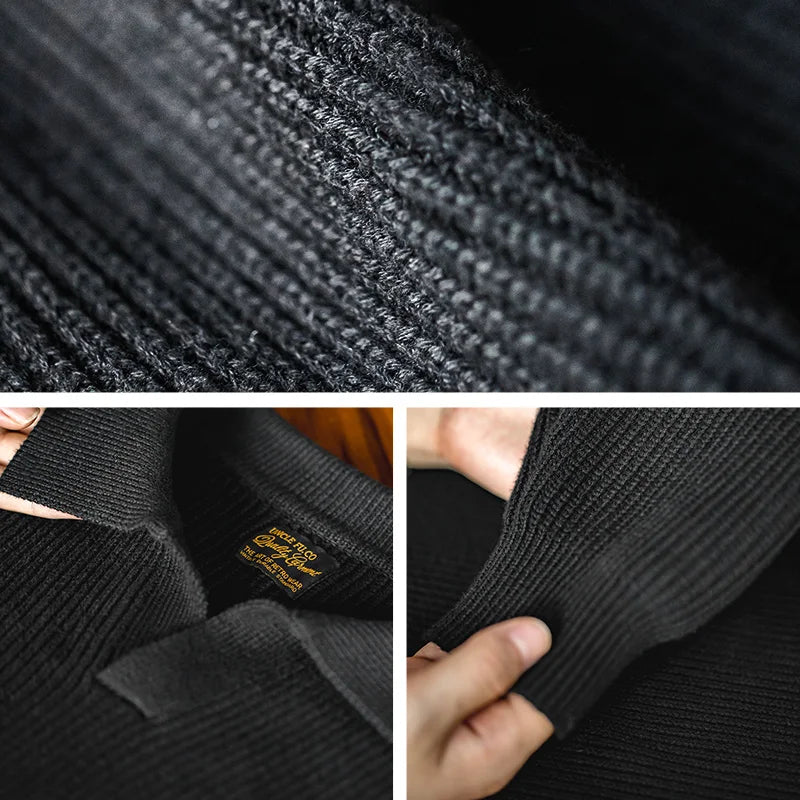 Maden Retro Polo Neck Knit Vertical Woven Polo Shirt Lazy Pullover Sweater Men's Autumn and Winter Lapel Soft Warm