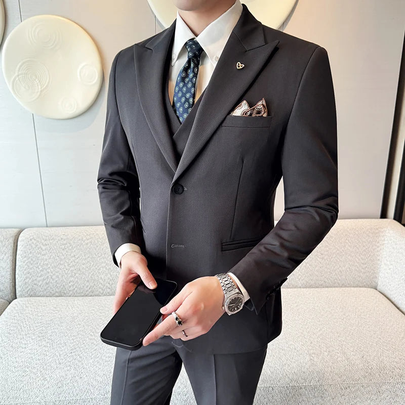 Slim-Fit Three-Piece Set Korean Style Two-Button Groomsmen Formal Wedding Business Suit Handsome Groom Best Man Dress High-