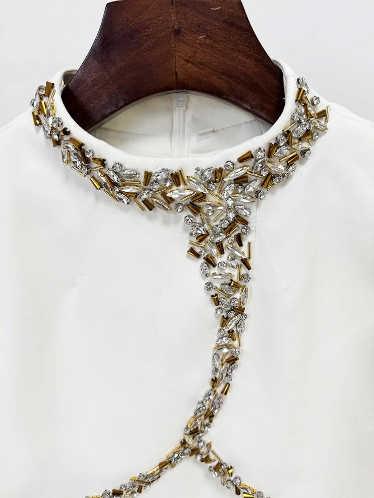 HIGH STREET Newest 2025 Designer Vestido Women's Diamonds Beaded Cape Sleeve Floor Length Maxi Long Dress