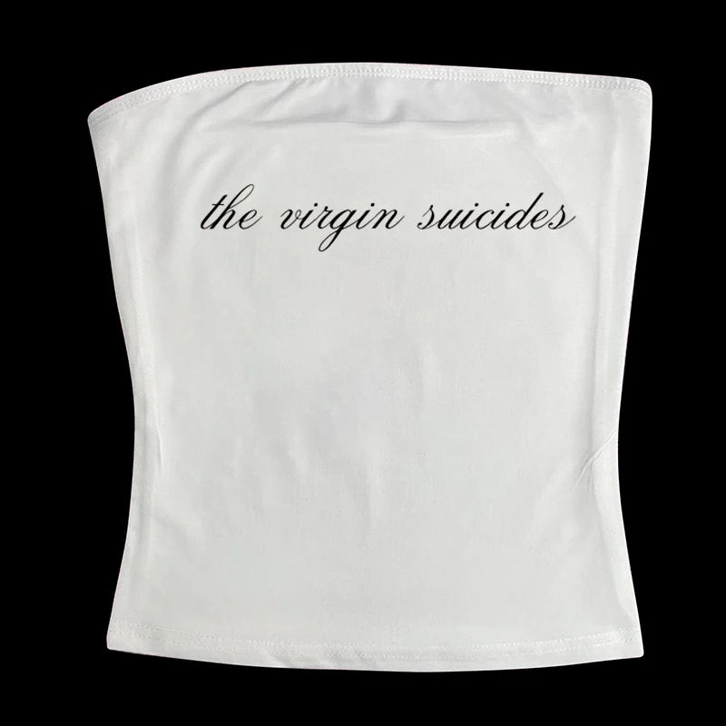 Gothic Tube Top Fairycore Sexy Sleeveless Punk Letter Print 90s Grunge Tank Top Y2k Clothes Vintage Streetwear Women's Baby Tee