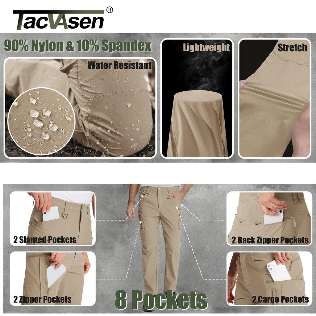 TACVASEN Summer Lightweight Trousers Mens Fishing Pants Outdoor Hiking Nylon Quick Dry Pockets Cargo Pants Casual Work Trousers