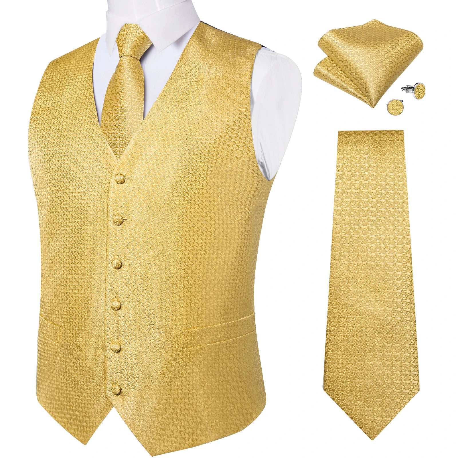 Fashion Light Blue Paisley Silk Vests for Men with Tie Handkerchief Cufflinks Business Wedding Party Waistcoat Tuxedo Vest