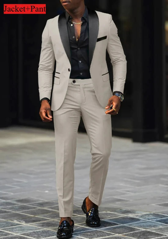 Men Formal Slim Fit Tuxedo Prom Suit Male Groom Wedding Blazers High Quality Groomsman Luxury Dress Business Banquet Party Suit