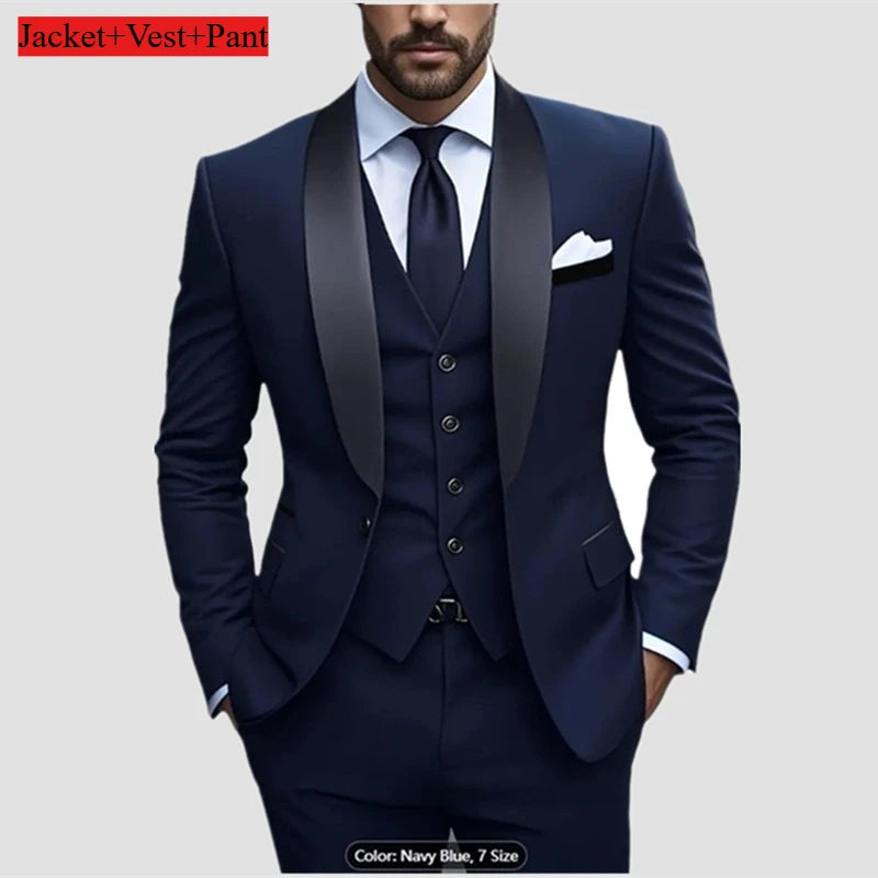 Men Formal Slim Fit Tuxedo Prom Suit Male Groom Wedding Blazers High Quality Groomsman Luxury Dress Business Banquet Party Suit