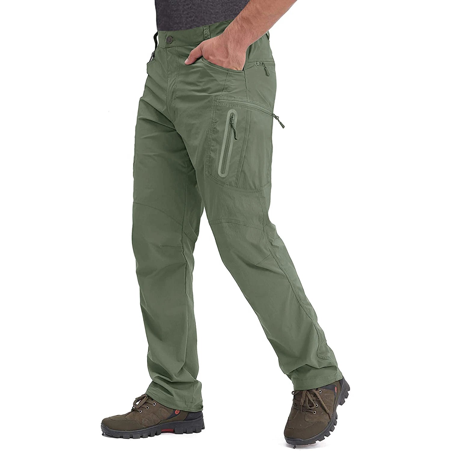 TACVASEN Summer Lightweight Trousers Mens Fishing Pants Outdoor Hiking Nylon Quick Dry Pockets Cargo Pants Casual Work Trousers