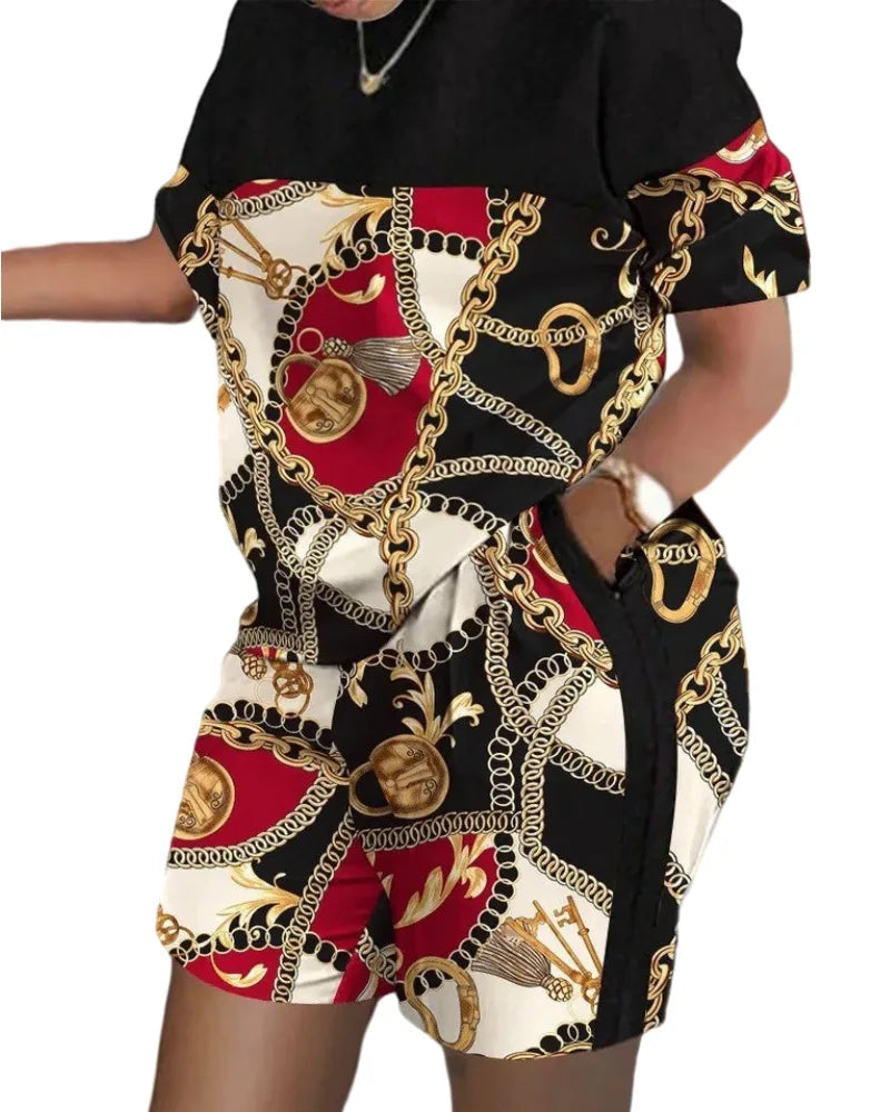 Women Casual Short Sleeve Outfit 2024 Summer Fashion Letter Printed O Neck Pocket Suit Female T Shirt Top Shorts Two Pieces Set