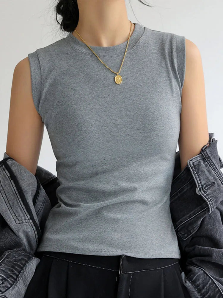 Camisole Vest for Women Cotton Round Neck Colourful Basic Sleeveless Undershirt Tops Tees with Coverage for Side Cleavage