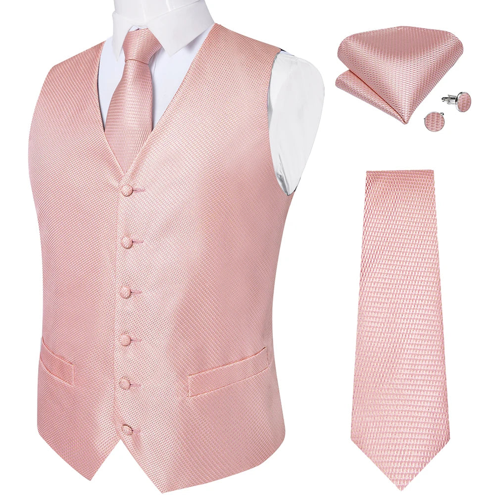 Fashion Light Blue Paisley Silk Vests for Men with Tie Handkerchief Cufflinks Business Wedding Party Waistcoat Tuxedo Vest