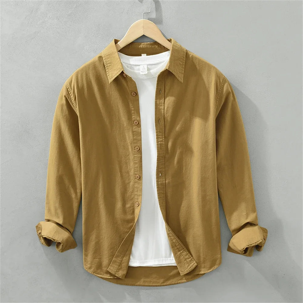 Mens long sleeve regular shirt Multi-color cotton plain shirt for Young men work tops Autumn men's clothing loose casual shirts