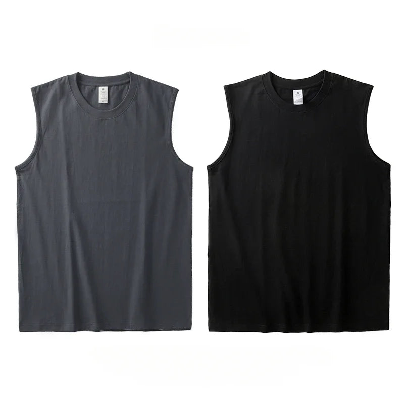 2pcs Solid Color Cotton Vest Men's White O-Neck Loose Sleeveless T-shirt Basic Models All-match Sports Running Tank Tops
