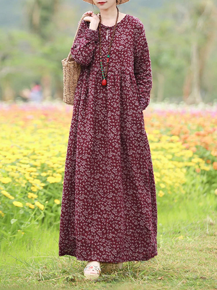 Vintage Floral Dress Woman 2025 ZANZEA Autumn Bohemian Long Dresses Casual Long Sleeve Maxi Vestidos Loose Robe Femme Oversize