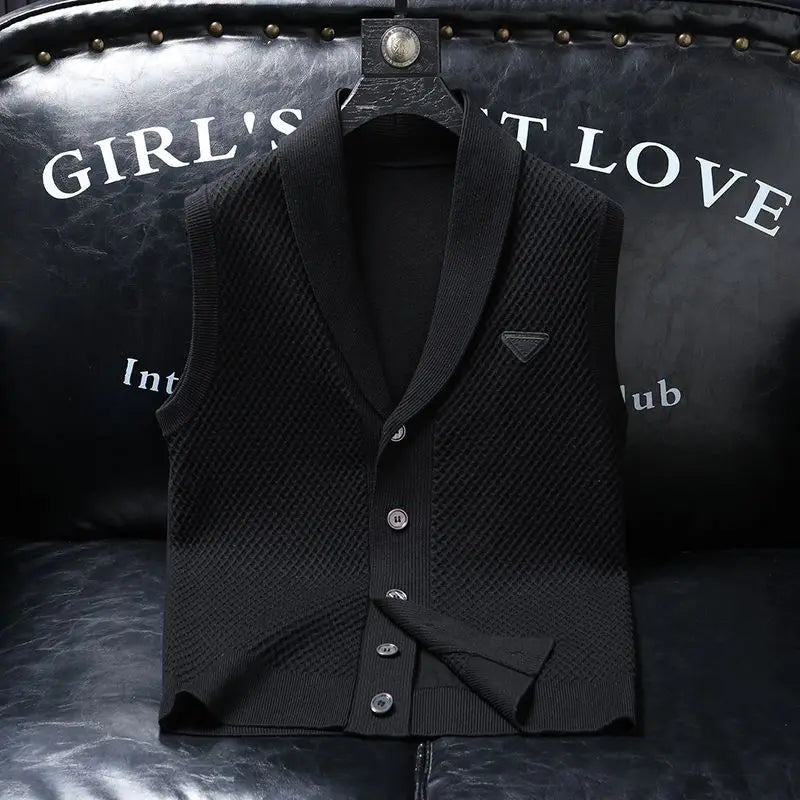 2025 Spring Summer Knitted Cardigan Vest Men's American Trendy Solid Color Slim Business Versatile Fashion Tops Men Aesthetic