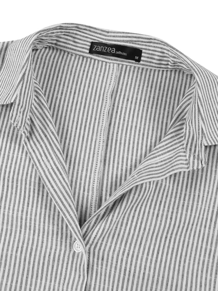 2025 Stripe Printed Beach Party Sundress Spring Fall Bohemian Women Long Sleeve Lapel Dress Fashion Casual Loose Vestidos