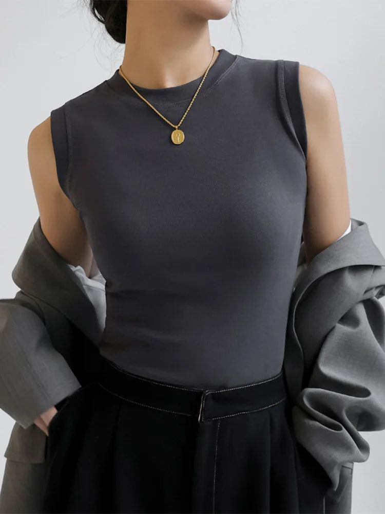 Camisole Vest for Women Cotton Round Neck Colourful Basic Sleeveless Undershirt Tops Tees with Coverage for Side Cleavage