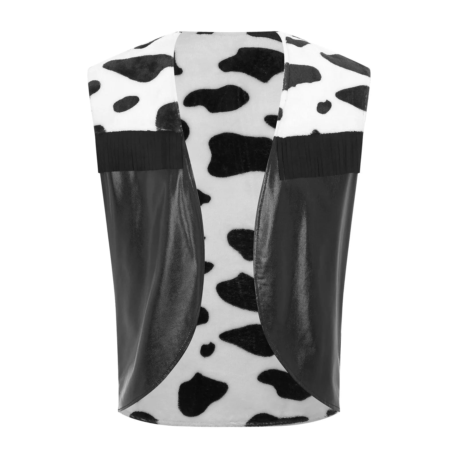 Men's Cow Print Vest Halloween Festival Cosplay Party Fancy Dress Up Sleeveless Open Front Waistcoat Vintage Hippie Costume Vest