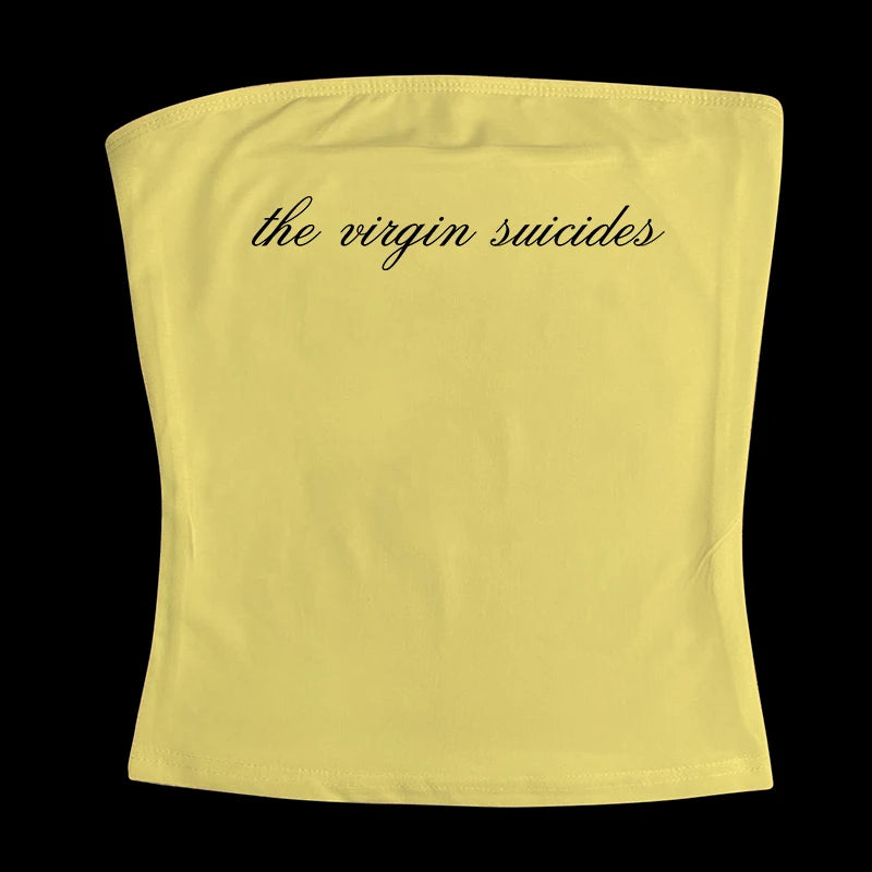 Gothic Tube Top Fairycore Sexy Sleeveless Punk Letter Print 90s Grunge Tank Top Y2k Clothes Vintage Streetwear Women's Baby Tee