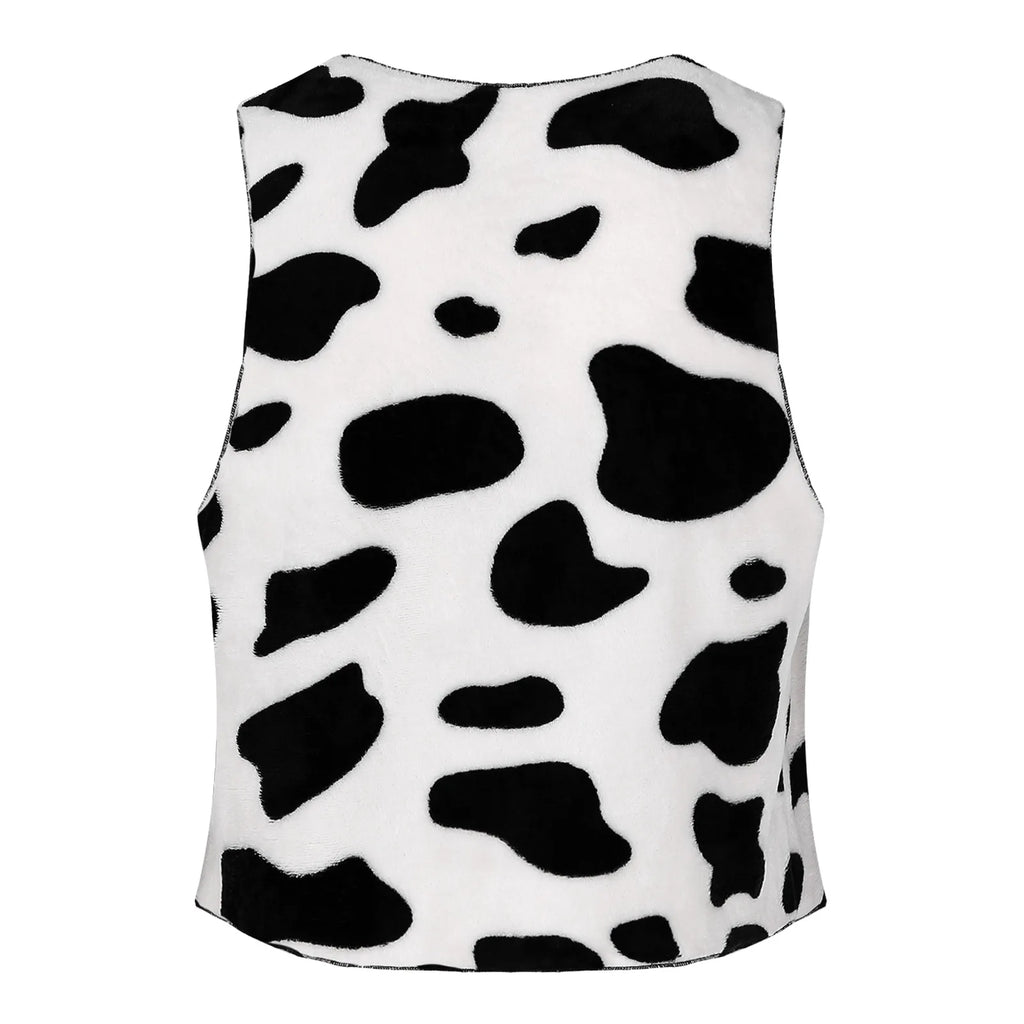 Men's Cow Print Vest Halloween Festival Cosplay Party Fancy Dress Up Sleeveless Open Front Waistcoat Vintage Hippie Costume Vest