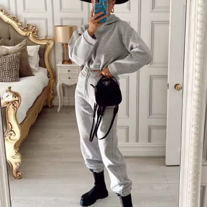 Winter Tracksuit Women Two Piece Set - Oversized Hoodie Sweatpants Solid Color Sportswear Suit |Casual Sweatshirt Trouser Set