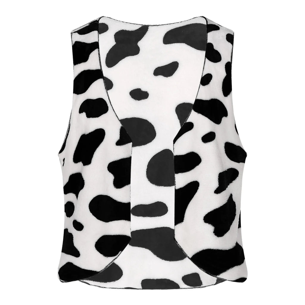 Men's Cow Print Vest Halloween Festival Cosplay Party Fancy Dress Up Sleeveless Open Front Waistcoat Vintage Hippie Costume Vest